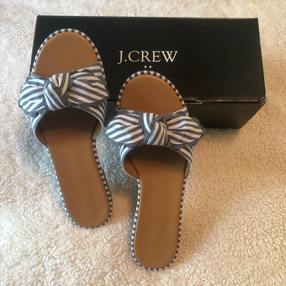 NWB | J. Crew | Striped | Bow | Slide Sandals